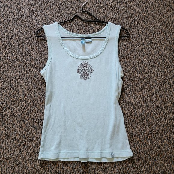 Hibiscus Mint Green Embellished  Fuda Tank Top Size Medium 100% Cotton - Picture 7 of 9